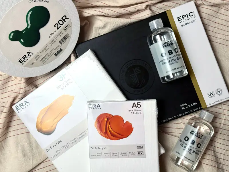 화방넷체험단,쉴드에픽유화물감,에라캔버스,붓세척액,SHIELD