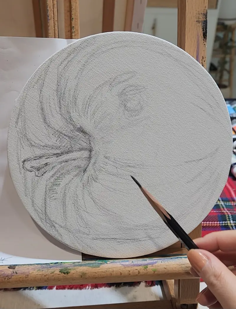 쉴드에라캔버스,원형캔버스,톰보4B연필,스케치,사과스케치