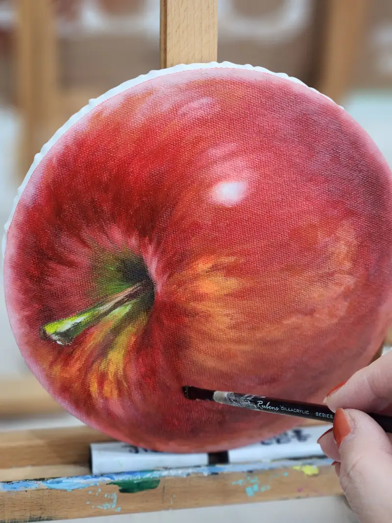 쉴드에픽유화물감,사과유화,사과그림,유화물감,루벤스붓,정물화,원형캔버스,쉴드에라캔버스