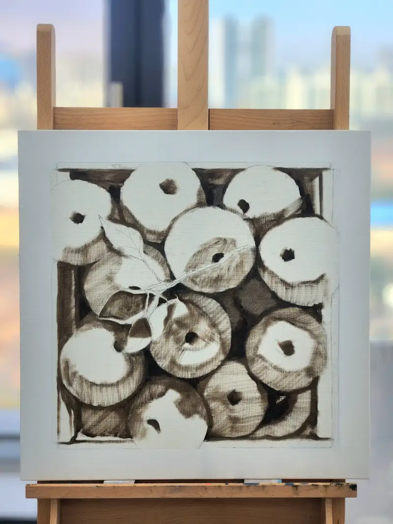 유화초벌,초벌과정,유화사과,사과그림,윤병락작가,사과모작