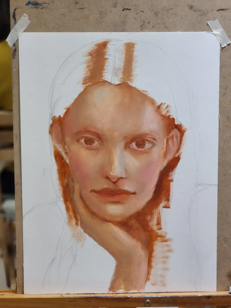 인물유화,인물화,초벌과정,유화초벌