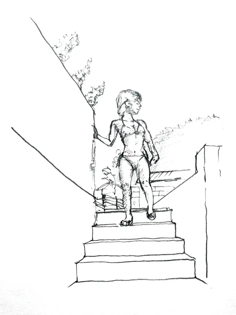 연필크로키,수영복