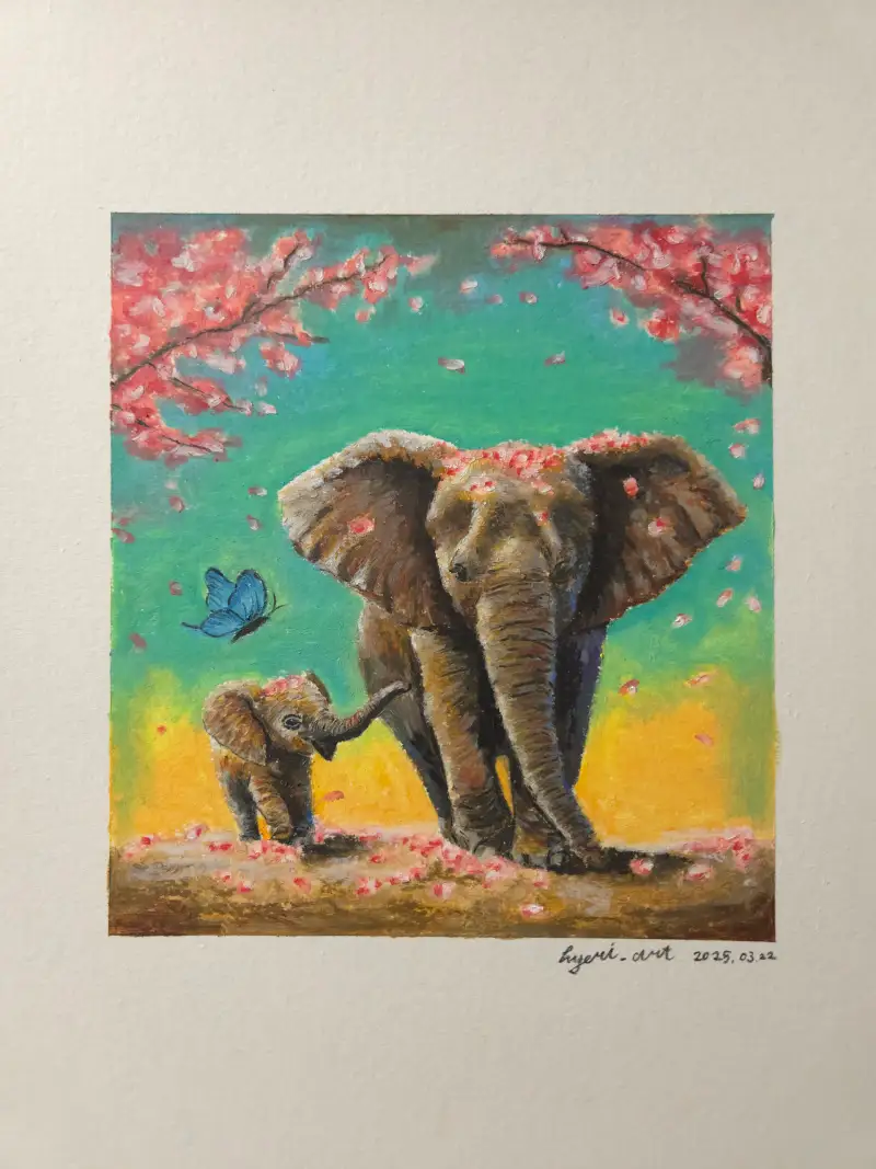 코끼리그림,엄마아기코끼리그림