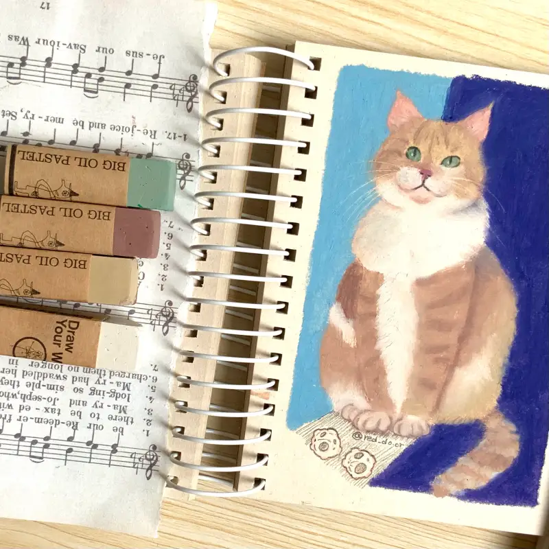 고양이,오일파스텔