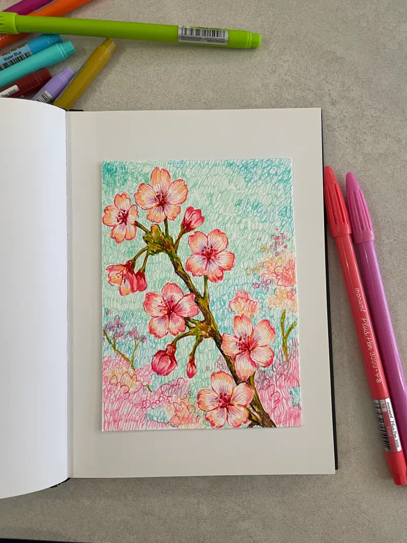 완성,플러스펜,모나미,벚꽃,드로잉로그7기