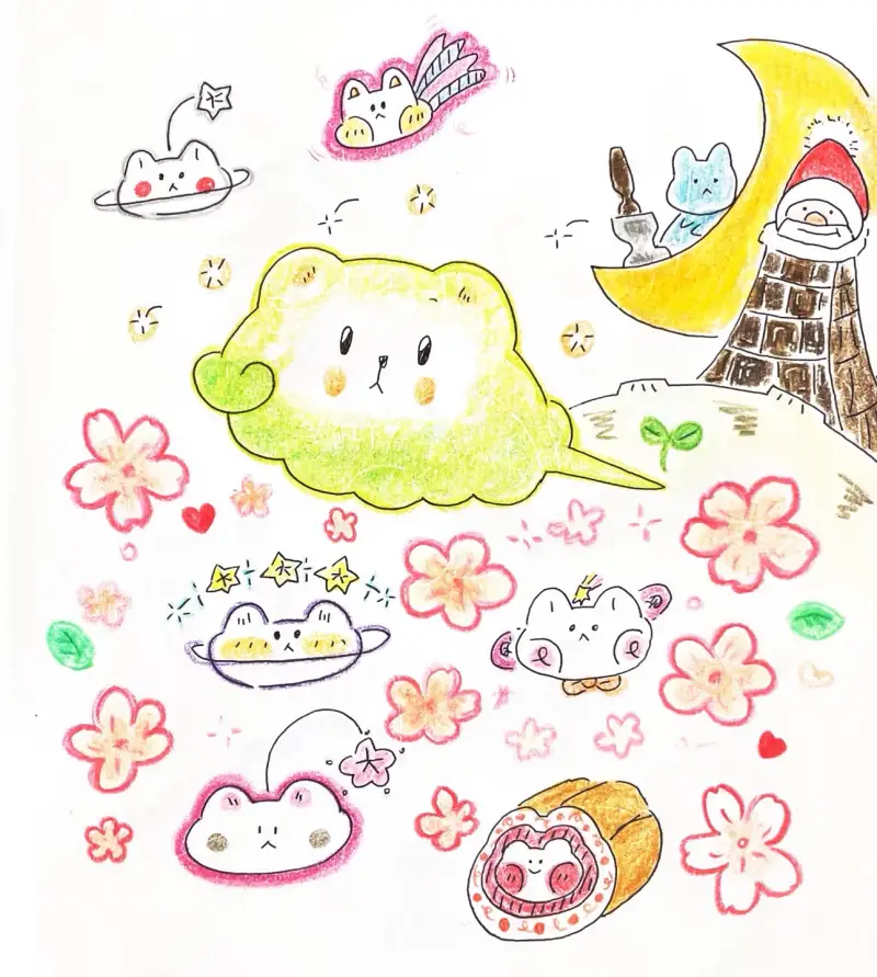 벚꽃,봄,따뜻,귀여운,프리즈마색연필,유성색연필,화방넷드로잉로그