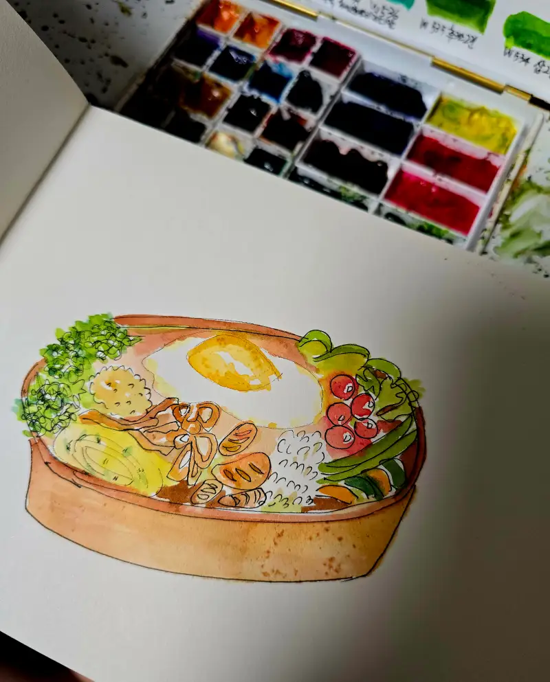 화방넷드로잉로그,7기2주차,도시락,수채화