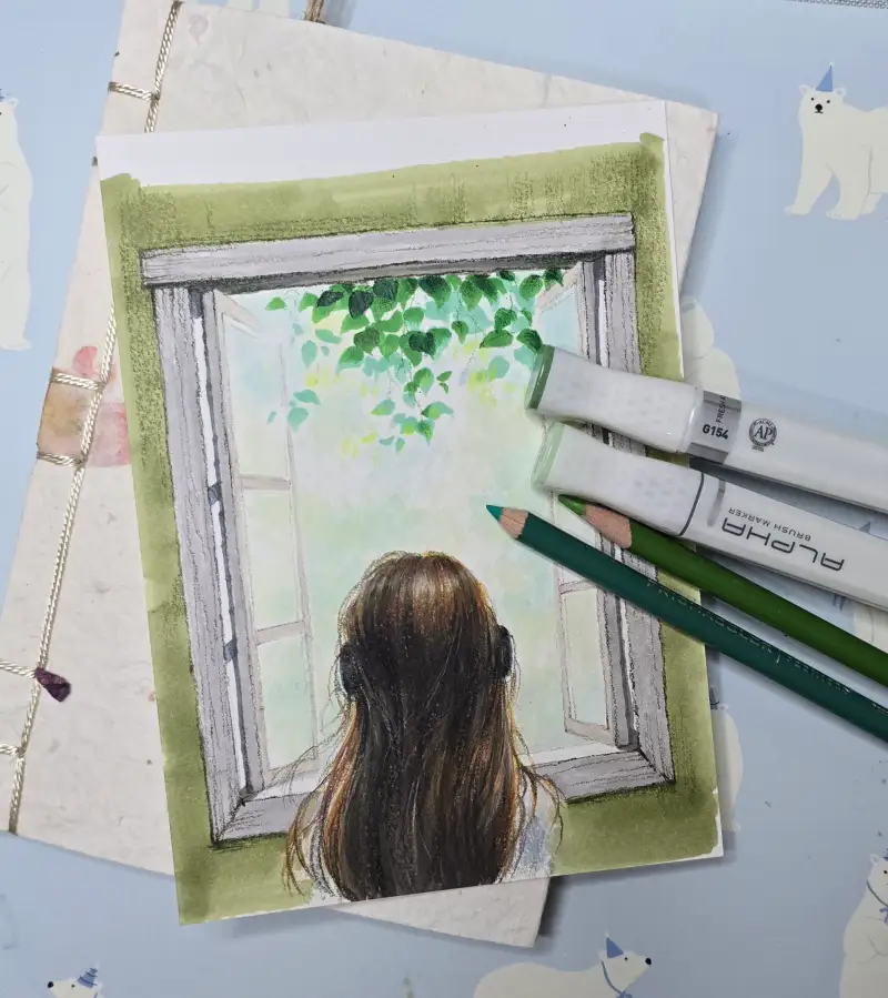 화방넷드로잉로그,드로잉로그7기,화방넷,드로잉챌린지,최애곡,화원엽서팩,알파마카,프리즈마색연필