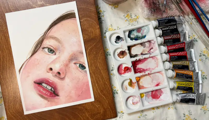 홀베인,홀베인수채과슈,수채과슈,과슈,gouche,holbein,홀베인과슈,도자기파렛트,인물화,수채화리세이블붓,얼굴그리기,얼굴채색