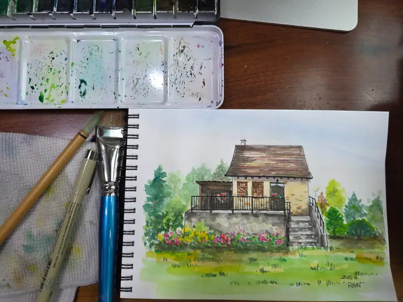 문교수채화,펜드로잉