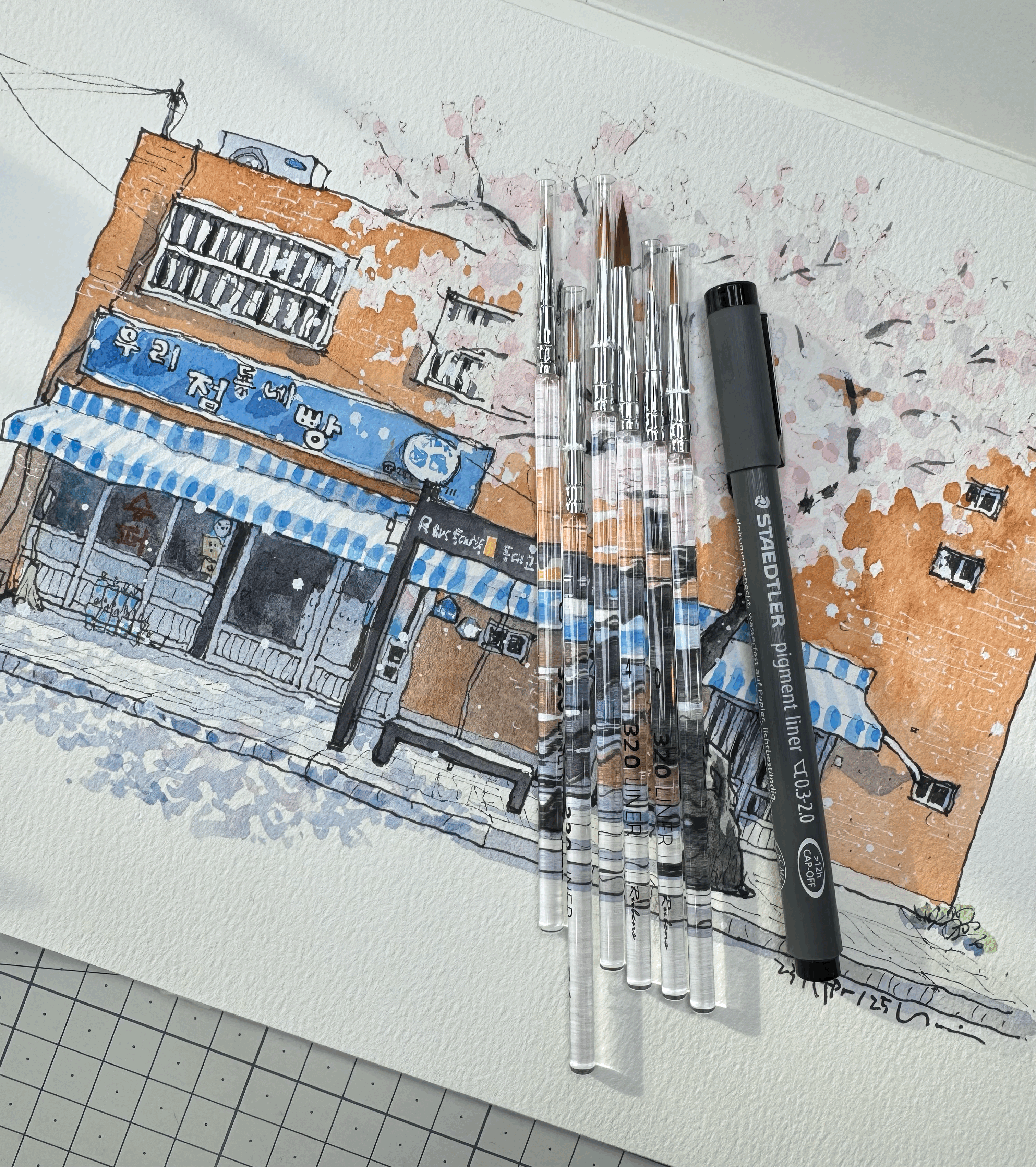 루벤스320,윈저앤뉴튼프로폐셔널24색,스테들러피그먼트라이너블랙사각닙,미젤로리얼코튼수채화용지