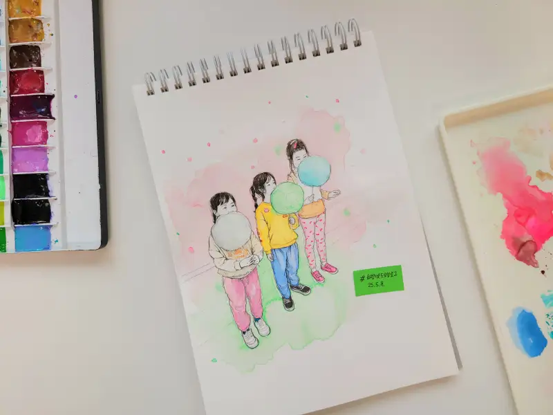 솜사탕,놀이동산,드로잉,수채화