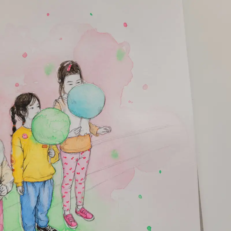 수채화그림,솜사탕