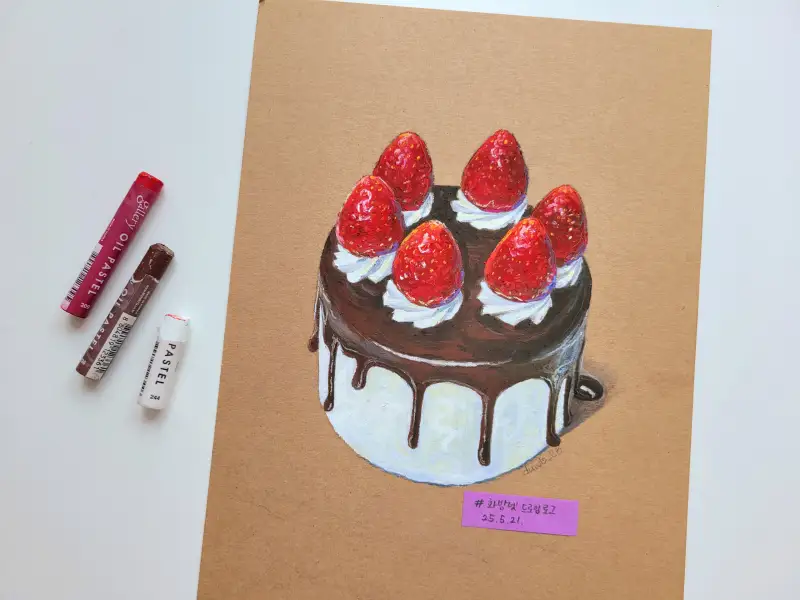 케이크,오일파스텔,문교