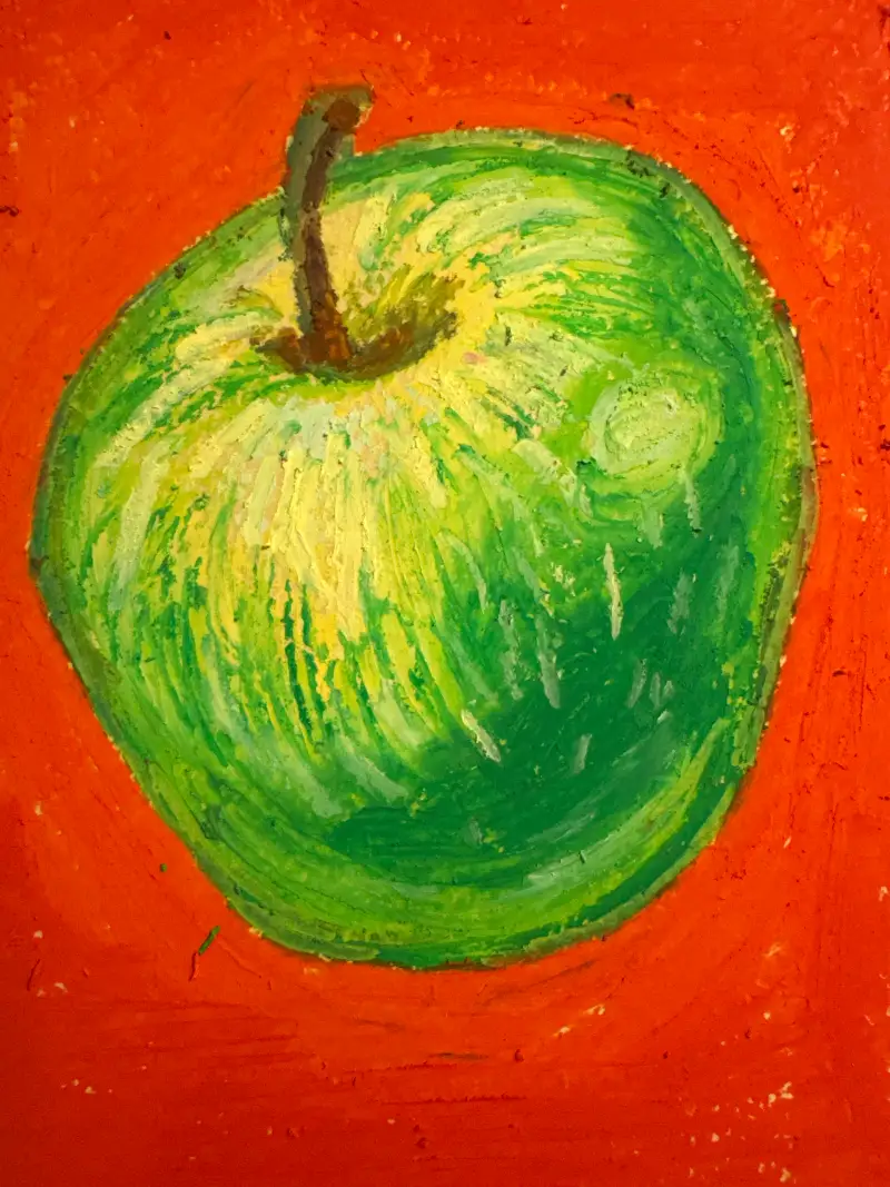 아오리사과,정물,오일파스텔그림