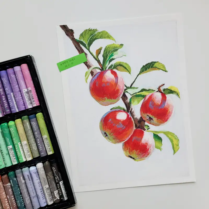 오일파스텔,문교,문교오일파스텔,사과나무