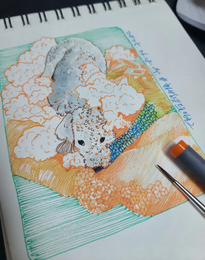 화방넷드로잉로그,강아지그림,주제가있는,스테들러,피그먼트라이너,스케치,drawing