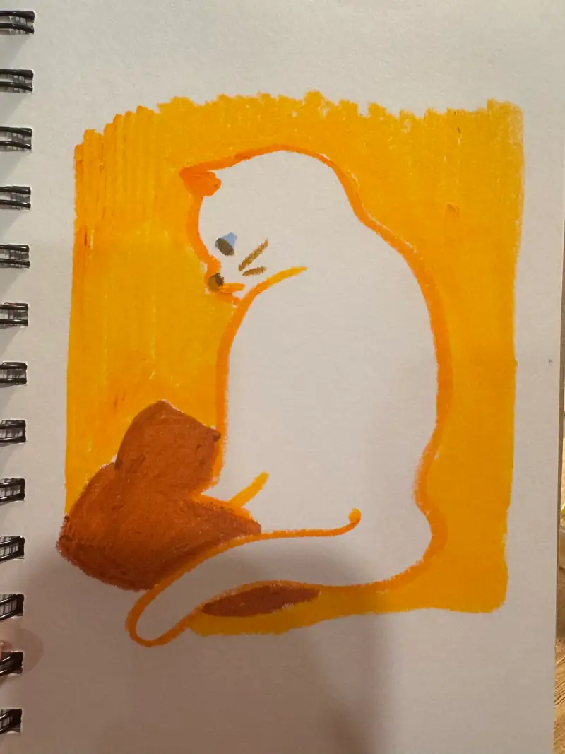 화방넷드로잉로그9기,동물그림,고양이,방석을밟고있는고냥