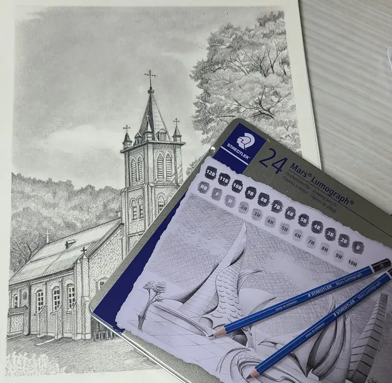 스테들러,마스루모그래프연필,연필소묘