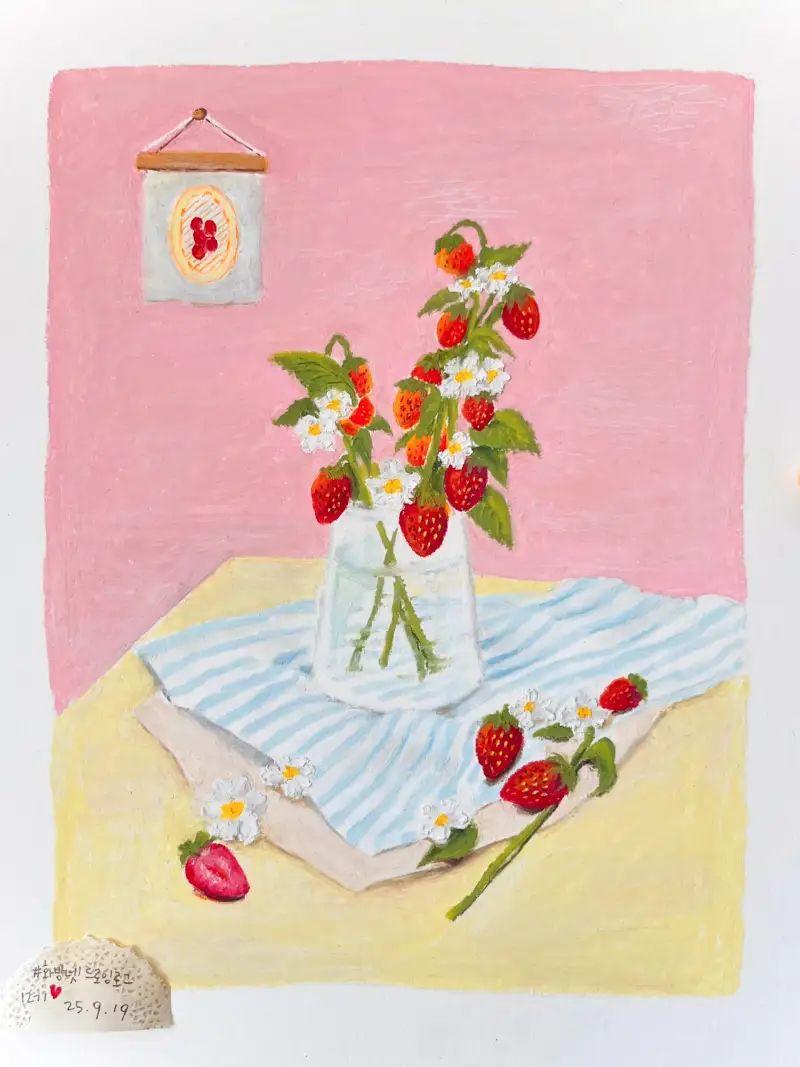 문교오일파스텔,딸기,미야아크릴마카