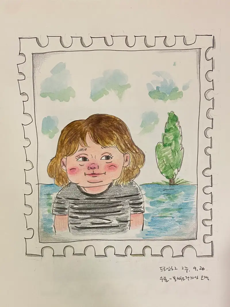 드로잉로그,우표,모나미플러스펜,사쿠라고체물감