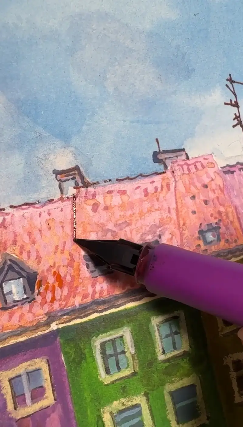 펜으로,불투명수채화