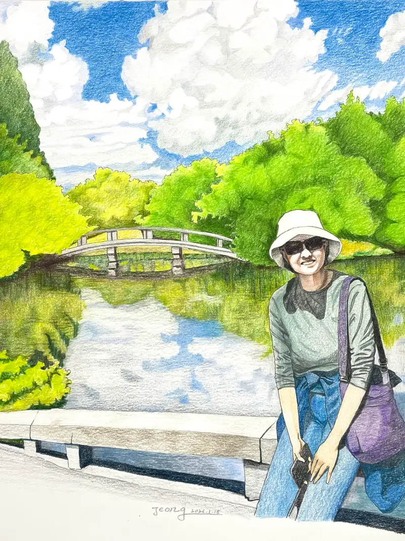 색연필,교토,하늘,구름,친구,여행