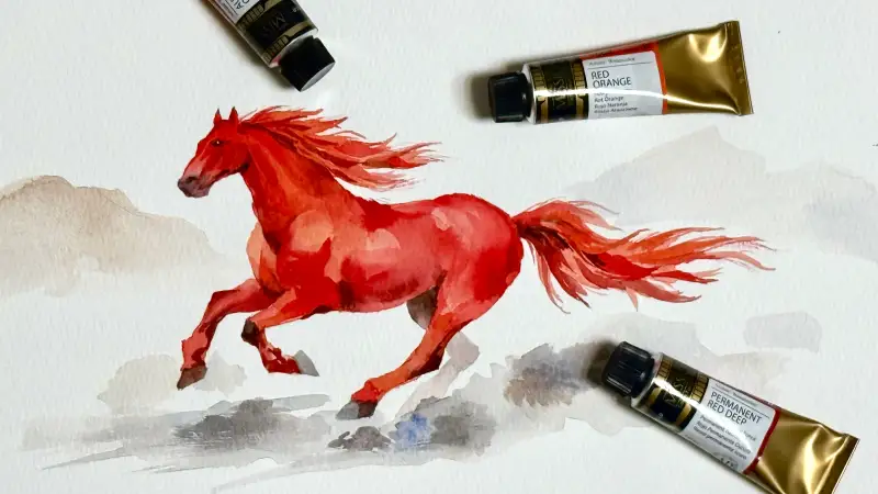 붉은말,붉은말의해,수채화,미젤로,미젤로피그먼트