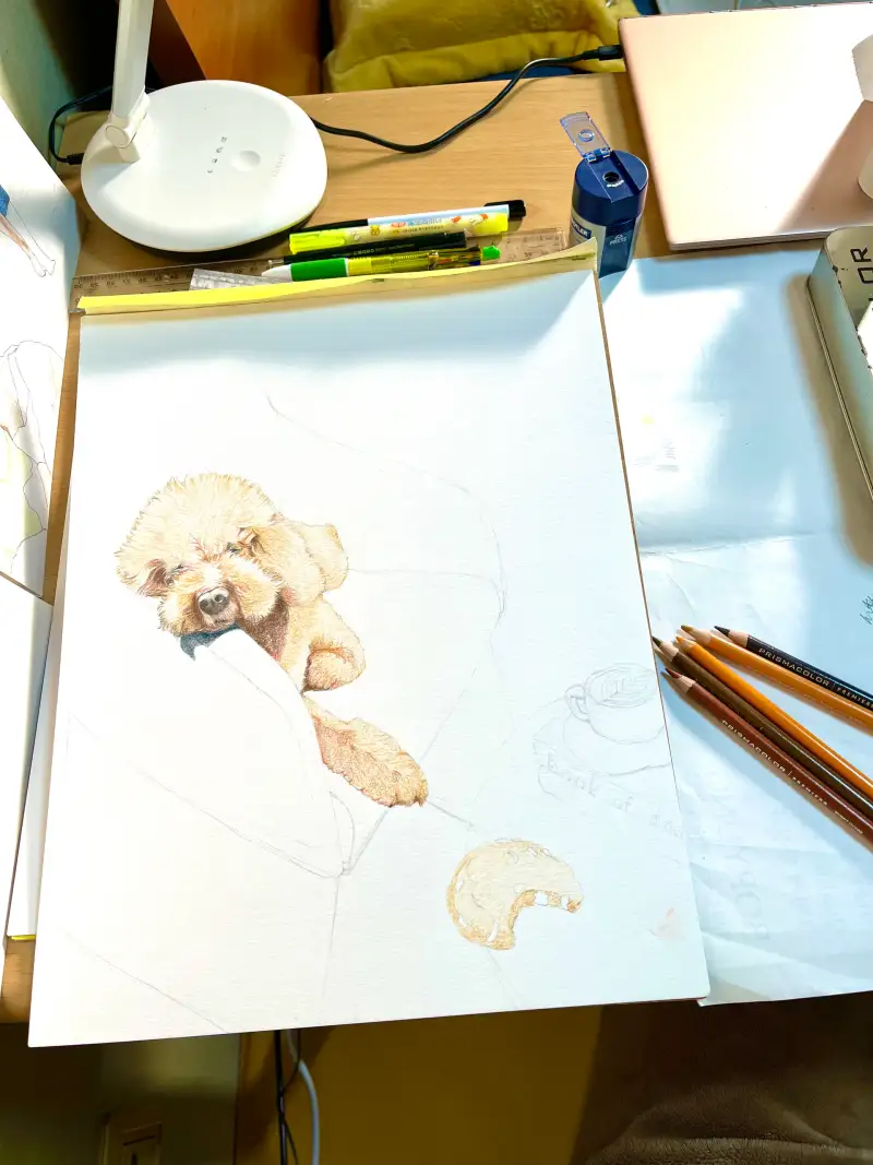 색연필,강아지,초코,봄날,커피,쿠키