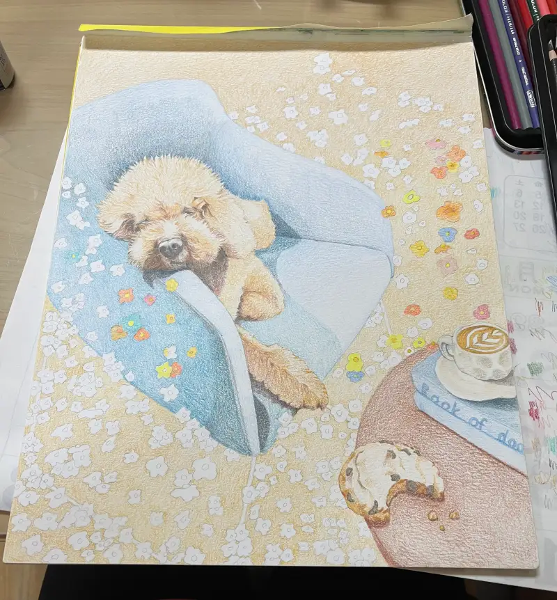 강아지,반려견,초코,색연필,꽃