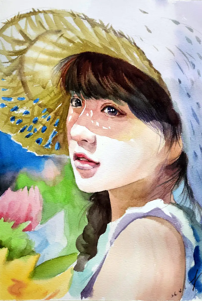 인물수채화,소녀,인물화