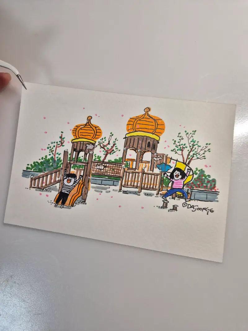 놀이터출근,다중이그림,컴퓨터싸인펜,아크릴마카