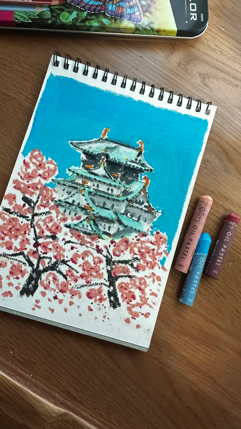 벚꽃,4월,일본여행,오사카,오일파스텔,문교,프리즈마색연필