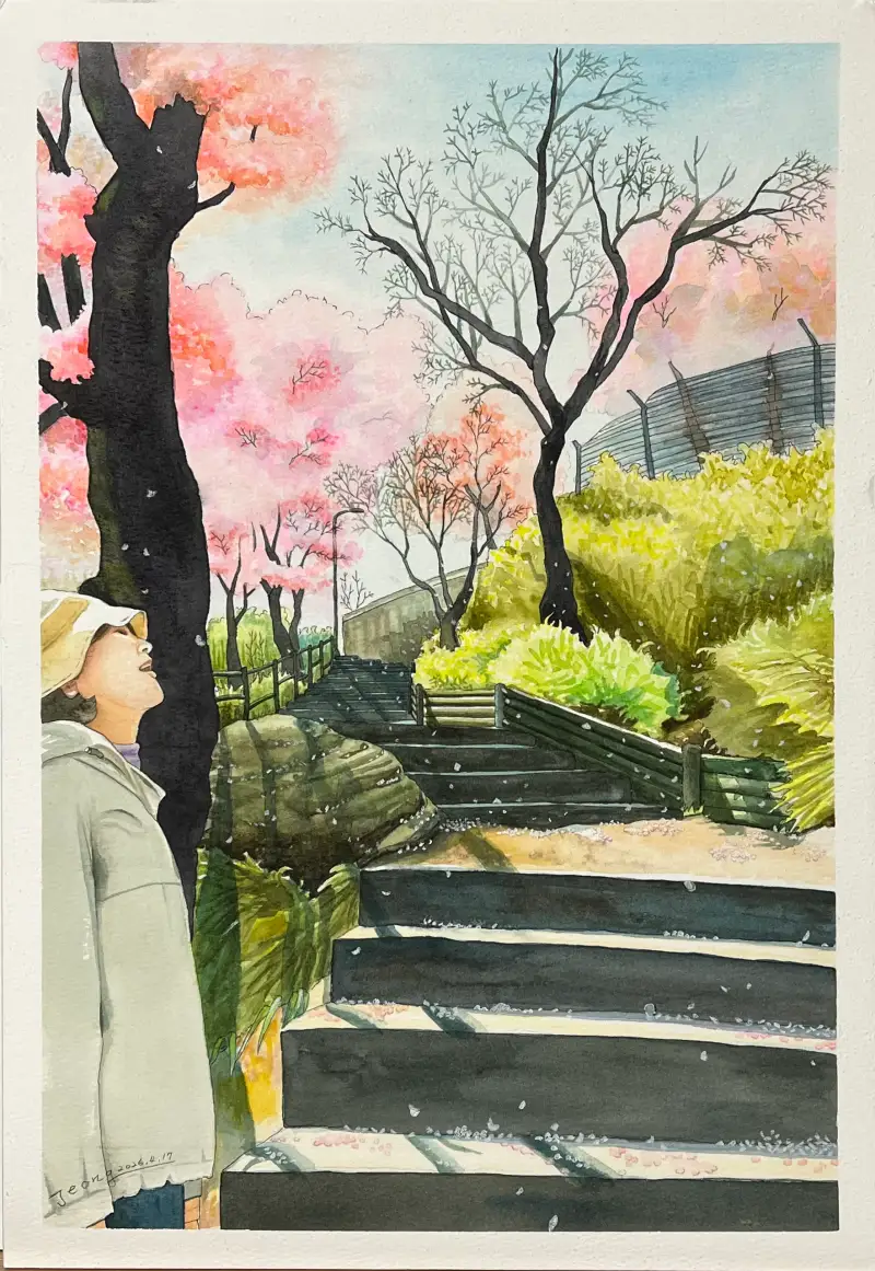 수채화,벚꽃,남산자락숲길