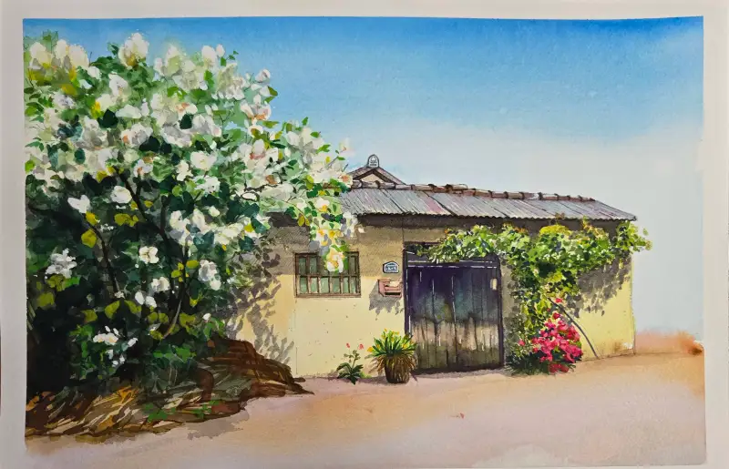 라일락,옛집,봄풍경,수채화,어반드로잉