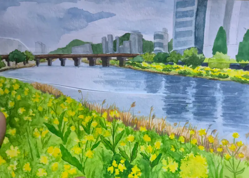 울산,태화강,수채화,색연필,드로잉