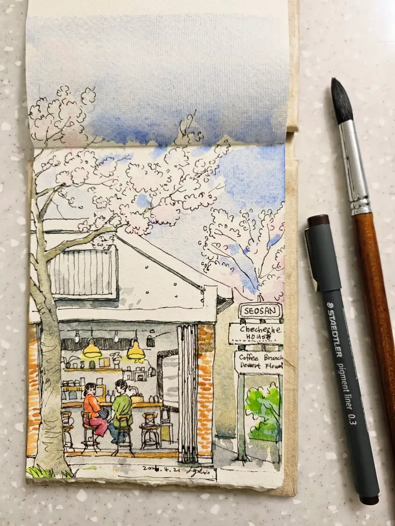 어반스케치,스테들러피그먼트라이너,서산카페,체체게카페