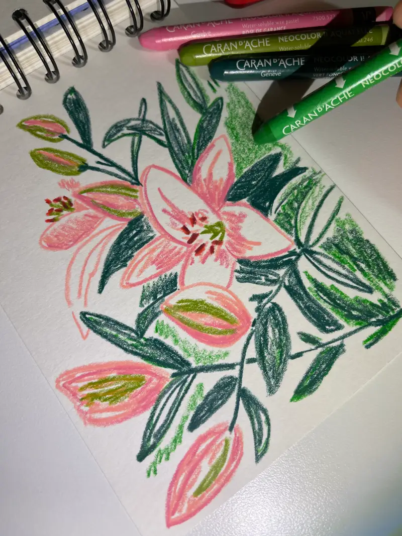 드로잉로그,꽃그림,분홍백합